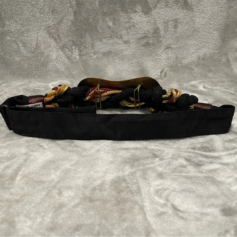 Vintage Carolyn Tanner Braided Black Belt Gold Metal Accent Statement Waist Belt